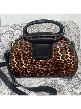 NEW HOBO Sheila Genuine Calf Hair & Leather Leopard Satchel